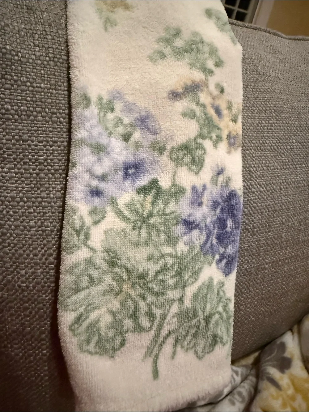 Laura Ashley Vintage Plush Hand Towel - Cream with Green & Purple